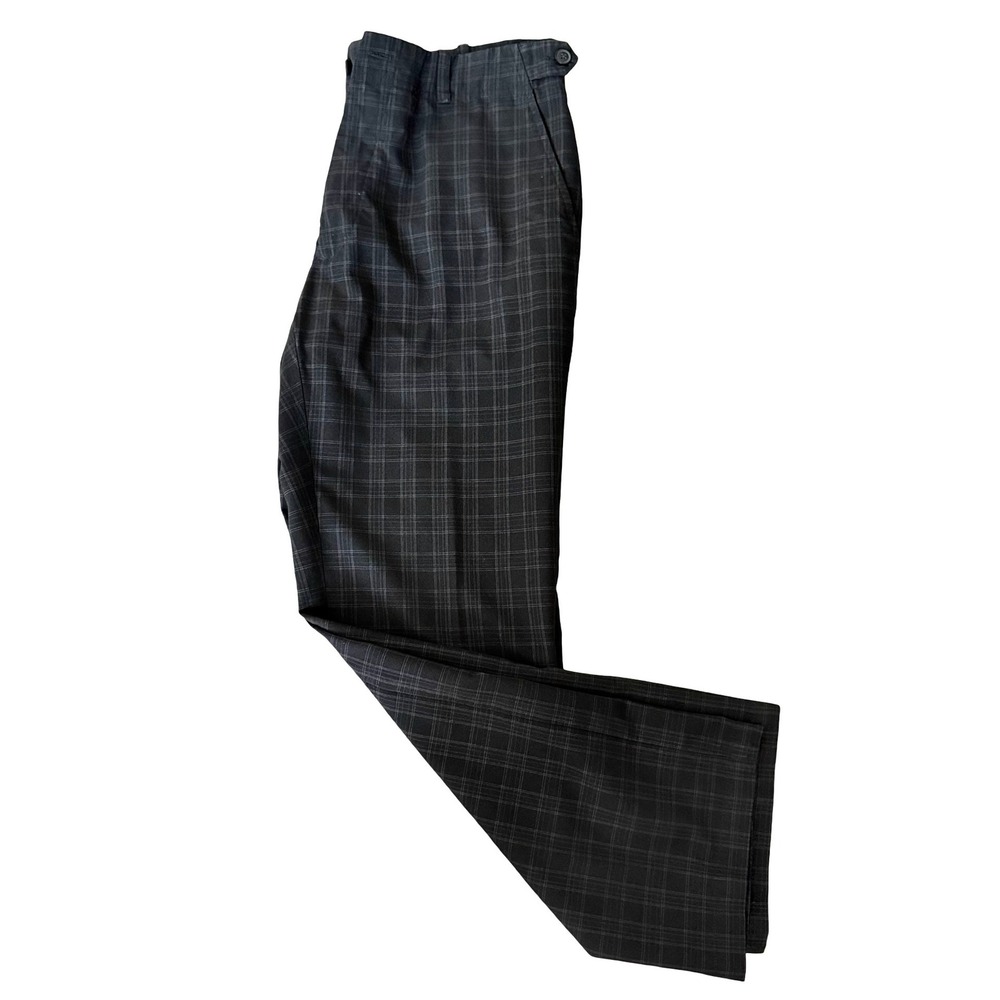 Perry Ellis Plaid Trousers Grey Black Side Adjuster Dress Pants Mens 32/30
